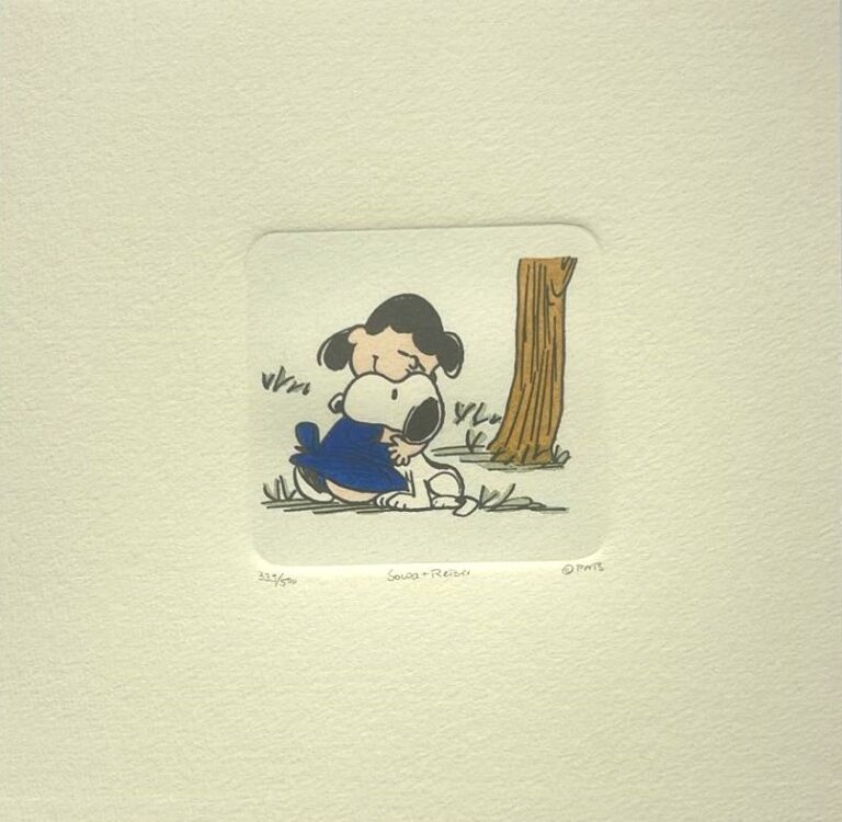 Peanuts-Grafik „Love your hugs“ von Charles M. Schulz